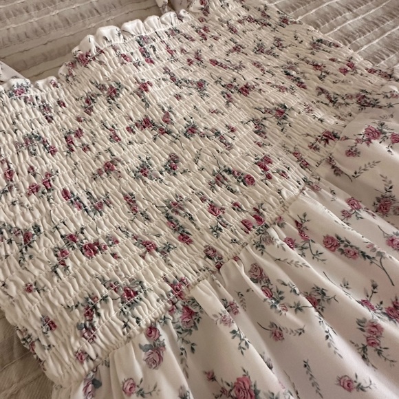 Tie Strap Floral Dress Square Neck A Line Smocked Maxi Dress - Picture 4 of 5